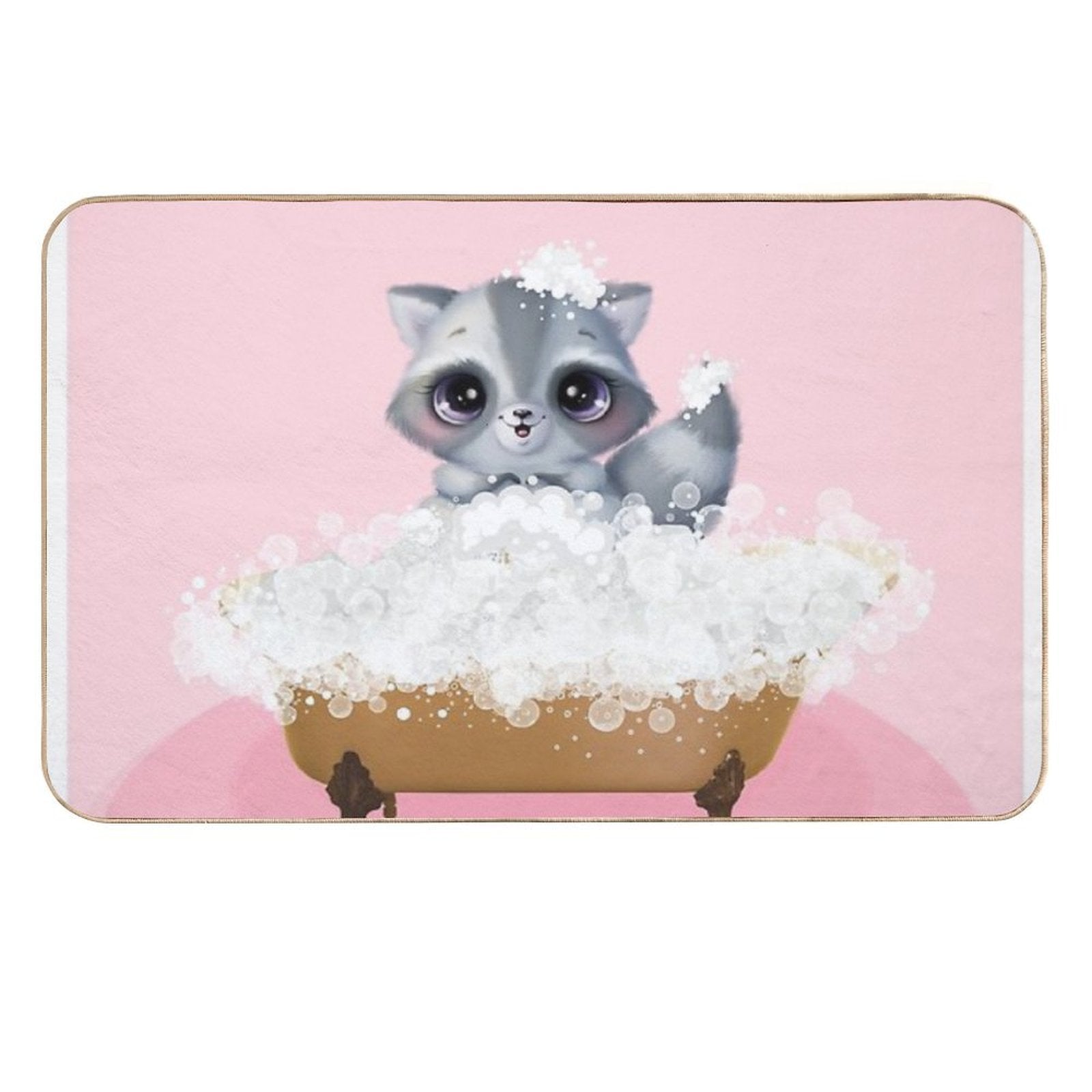 Cute Baby Raccoon in A Bathtub, Girls Bathroom Print, Baby Animals in Tub, Whimsy Animal, Kids Bathroom Art  Non-Slip Bath Mat