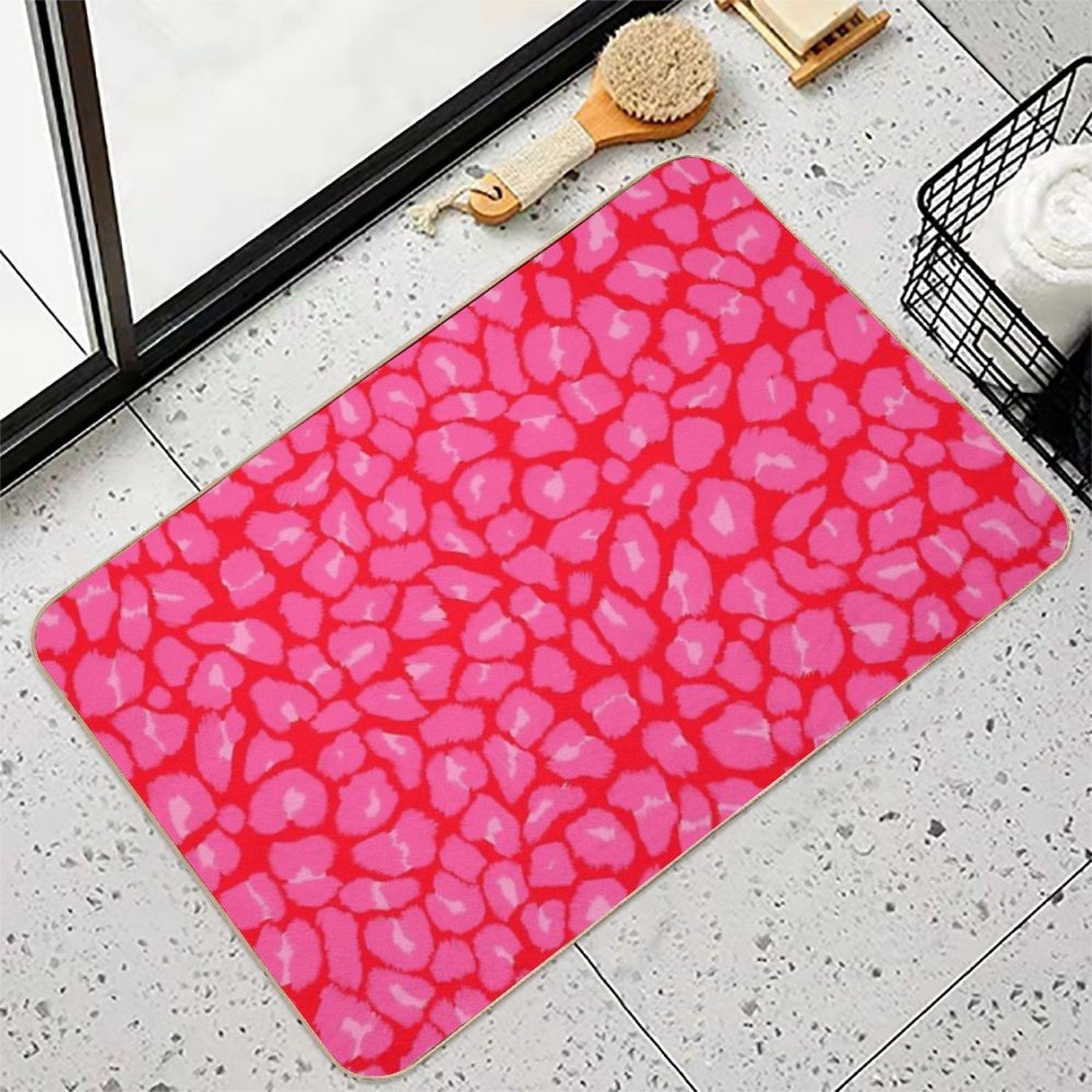 Leopard Print Pink And Red Colours  Eco-Friendly Bath Mat