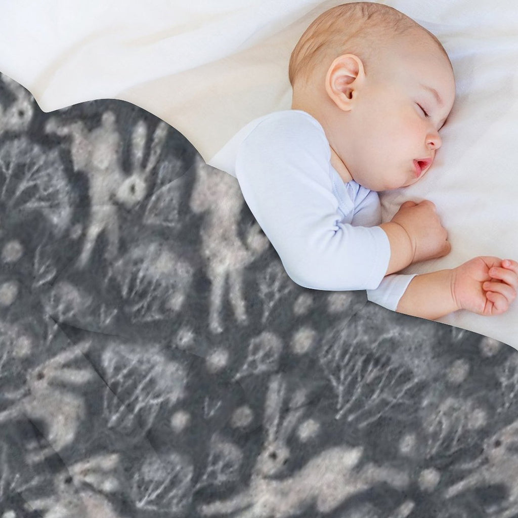 Hares Field, Winter Snow Field Bunnies Rabbits Pattern Grey Versatility Throw Blanket