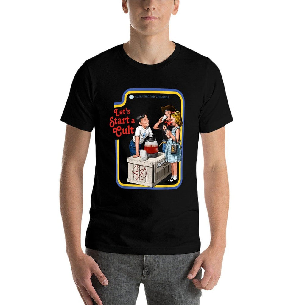 Vintage Cult Classic Fit Round Neck,, Black Cotton-Polyester Blend  Rolled Sleeves T-Shirt