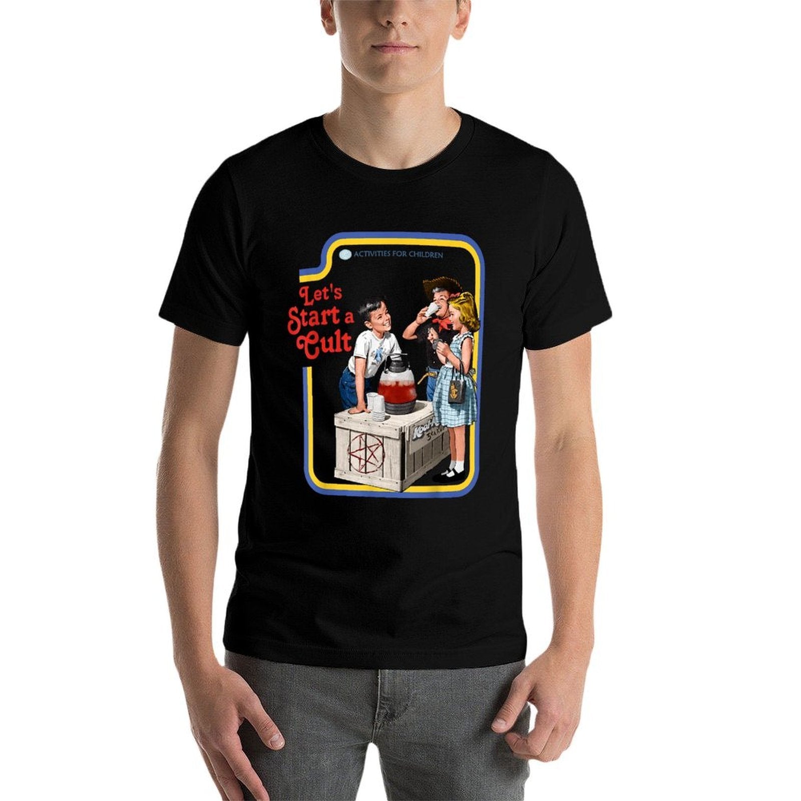 Vintage Cult Classic Fit Round Neck,, Black Cotton-Polyester Blend  Rolled Sleeves T-Shirt