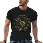 Vintage Astrology Zodiac Wheel Star Sign  Rolled Sleeves T-Shirt