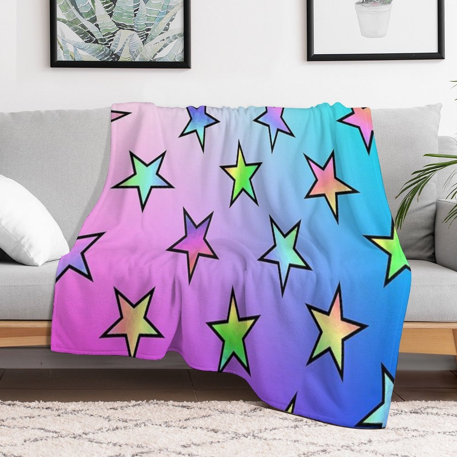 Colorful Star Shapes Pattern- Velvety-soft Throw Blanket