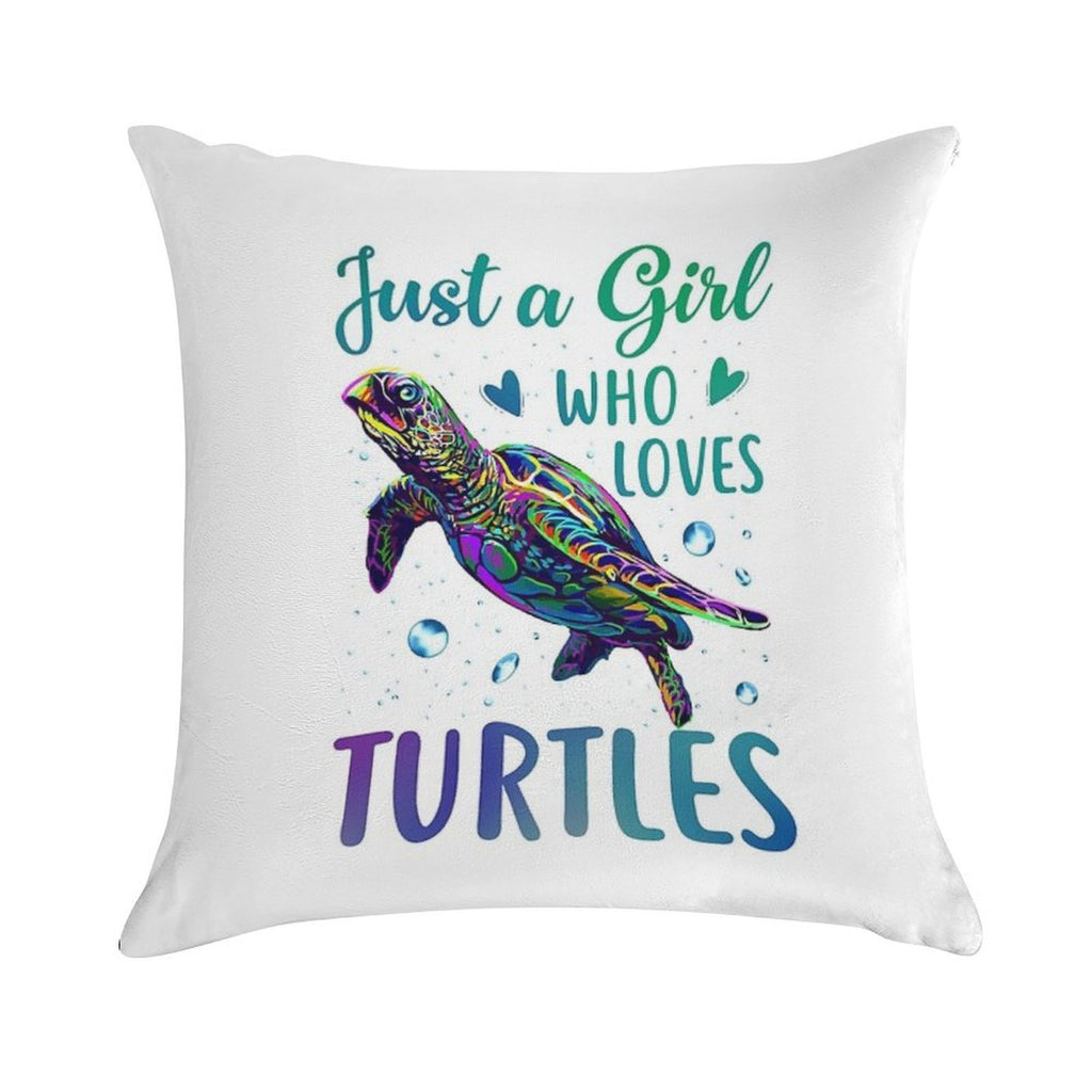 Just A Girl Who Loves Turtles Watercolor Sea Ocean Gift Soft Short Plush Fabric Throw Pillow