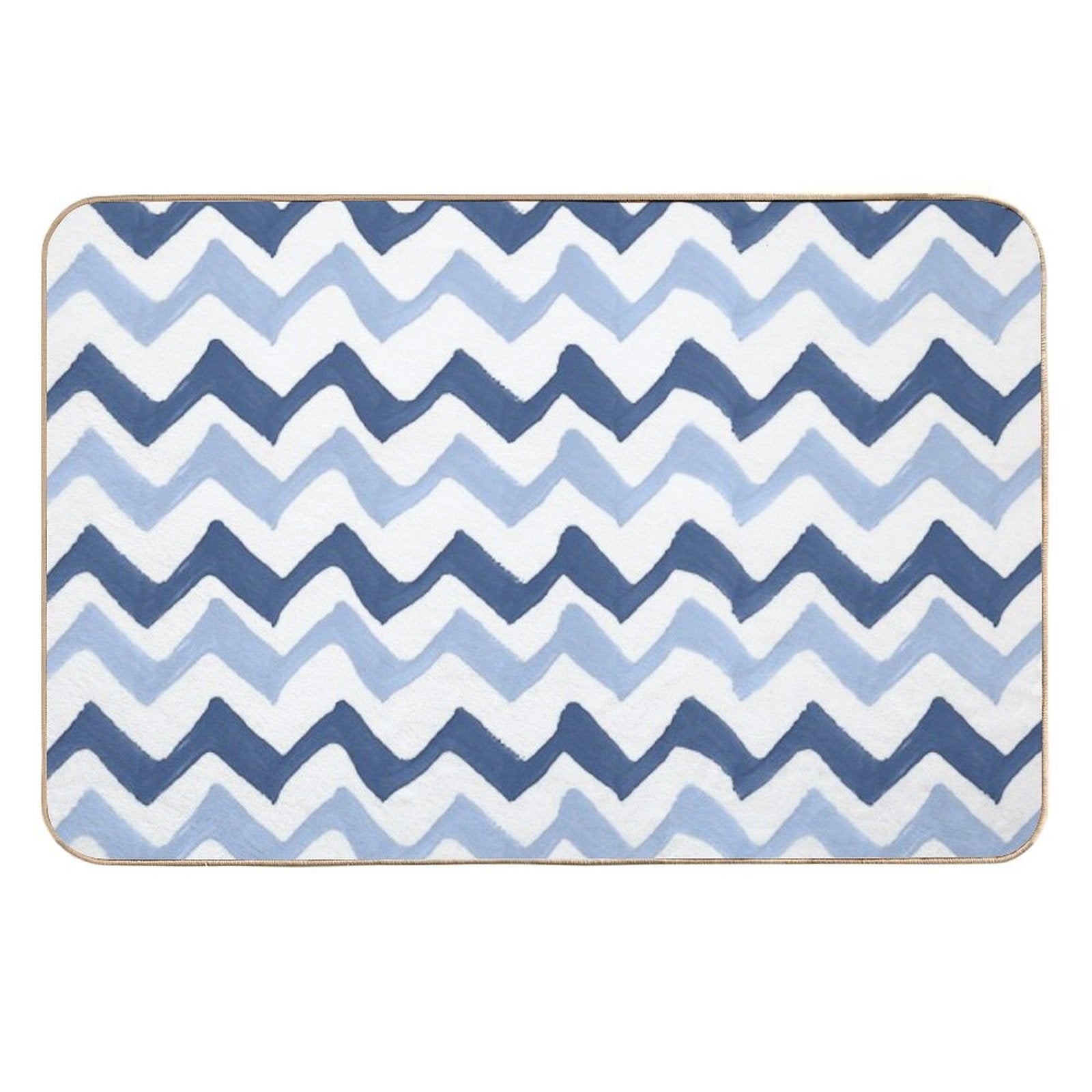 Wavy Brush Stroke Pattern Indigo & Pale Blue Durable Bath Mat