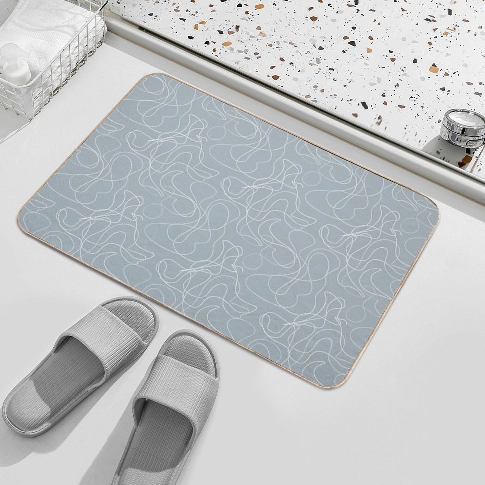 Wavy Scribbles Grey  Non-Slip Bath Mat