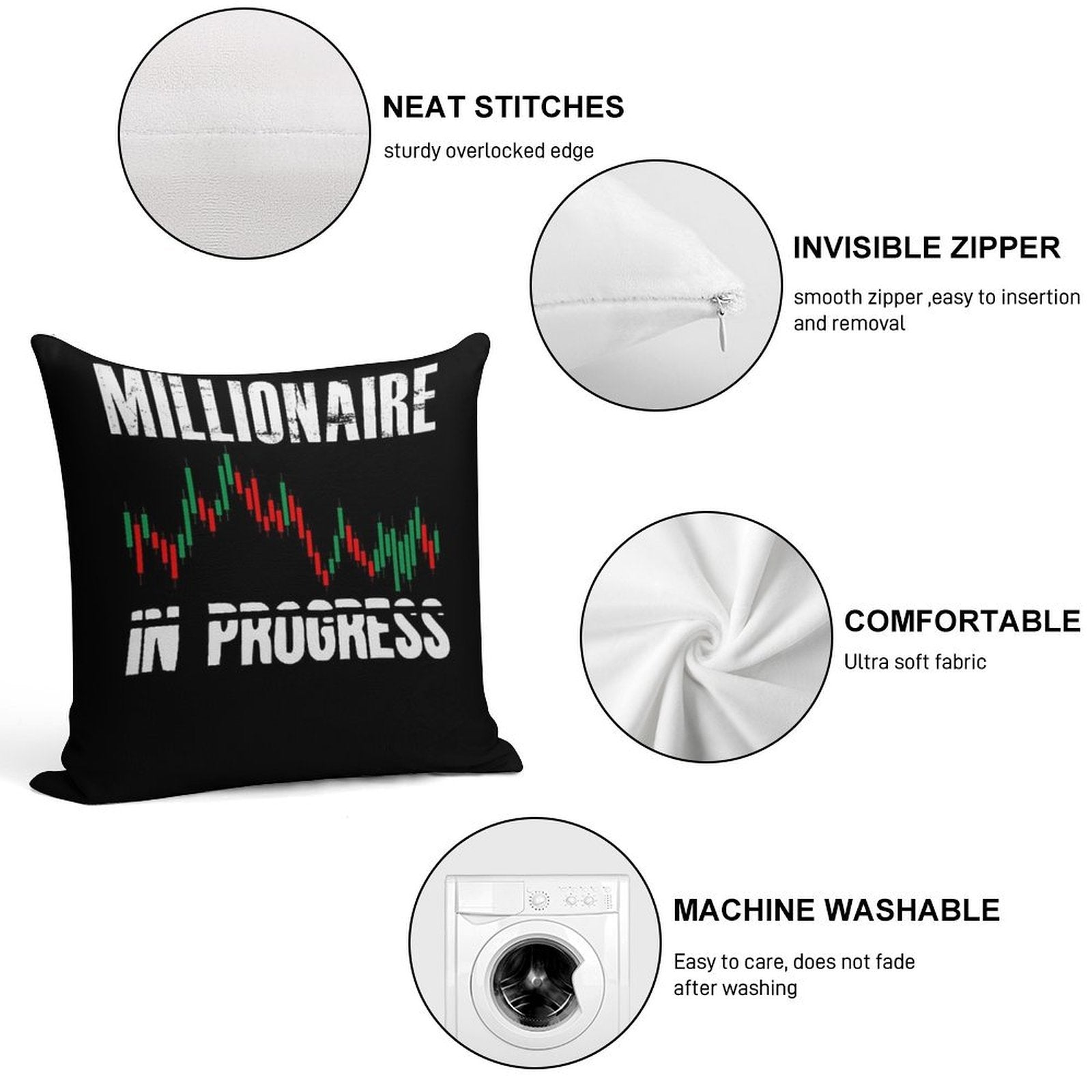 Millionaire In Progress  Daytrader Trader Trading Soft Bedroom Essential Throw Pillow