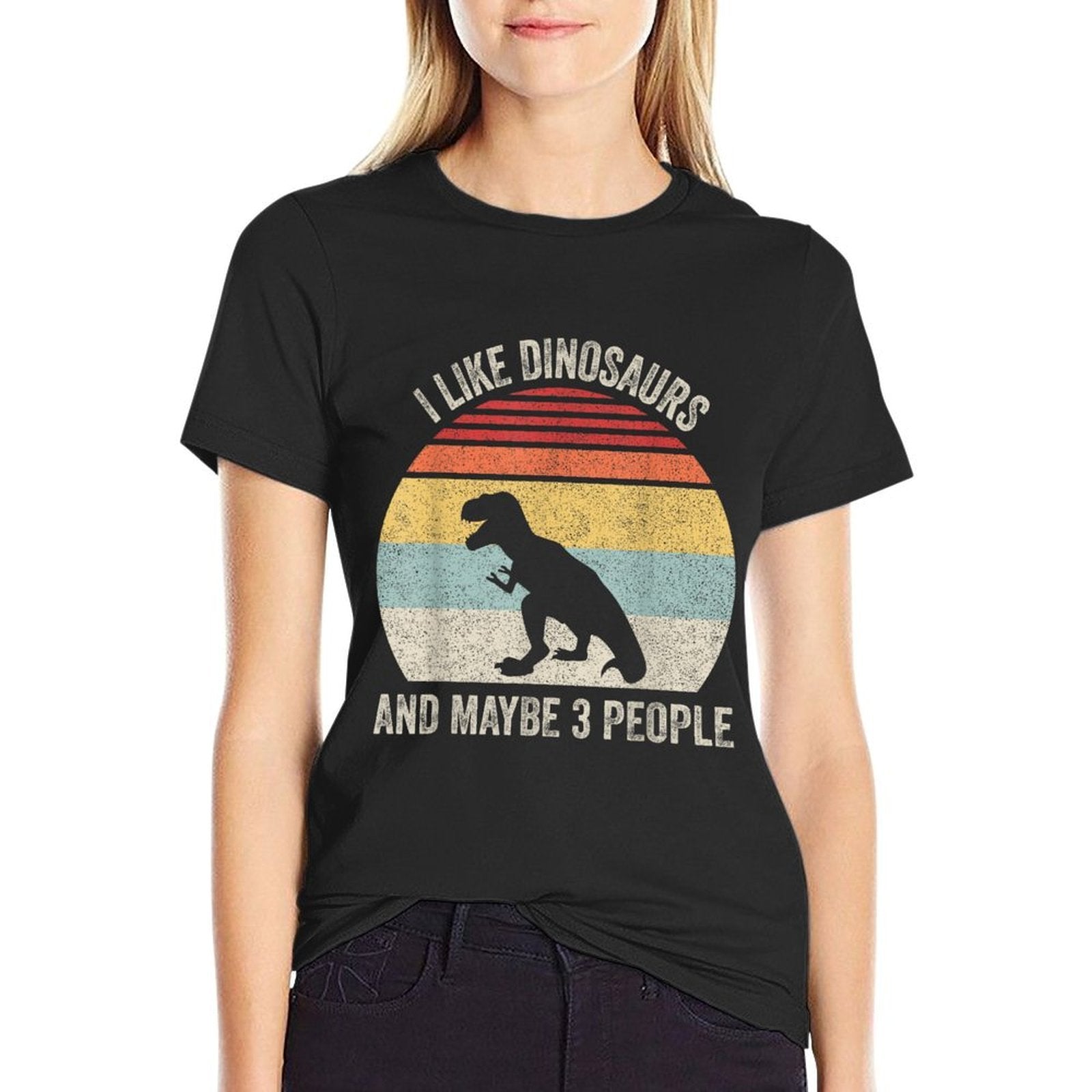 Vintage Retro I Like Dinosaurs  Maybe 3 People Funny T-Rex  Tagless Design T-Shirt