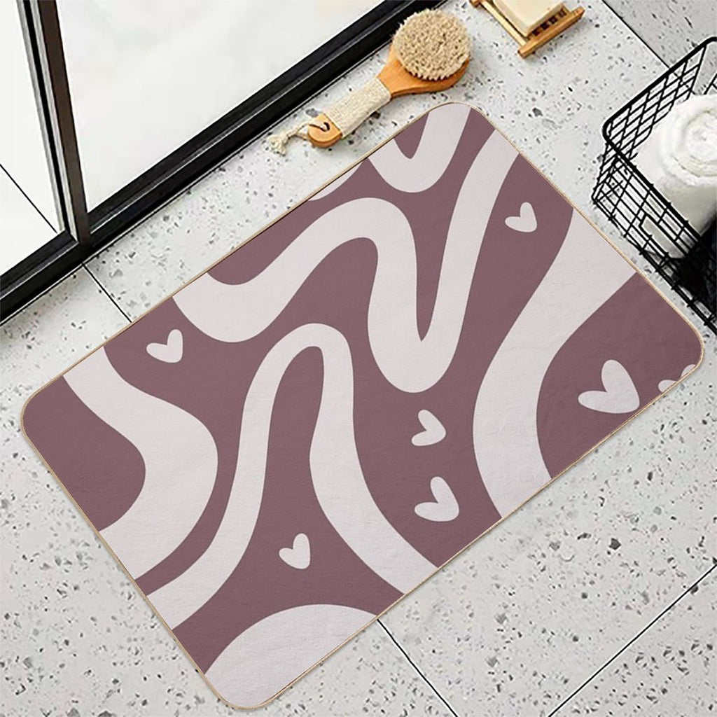 Retro Liquid Swirl & Hearts Abstract Pattern Mulberry Durable Bath Mat