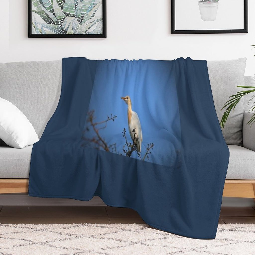 Cattle Egret Stands Gracefully in Field Compact Throw Blanket