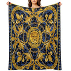 Golden Lion And Damask Ornament. Eco-conscious Throw Blanket