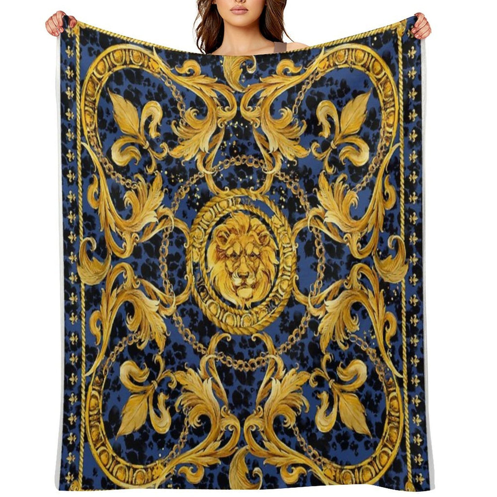 Golden Lion And Damask Ornament. Durable Throw Blanket