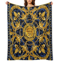 Golden Lion And Damask Ornament. Durable Throw Blanket