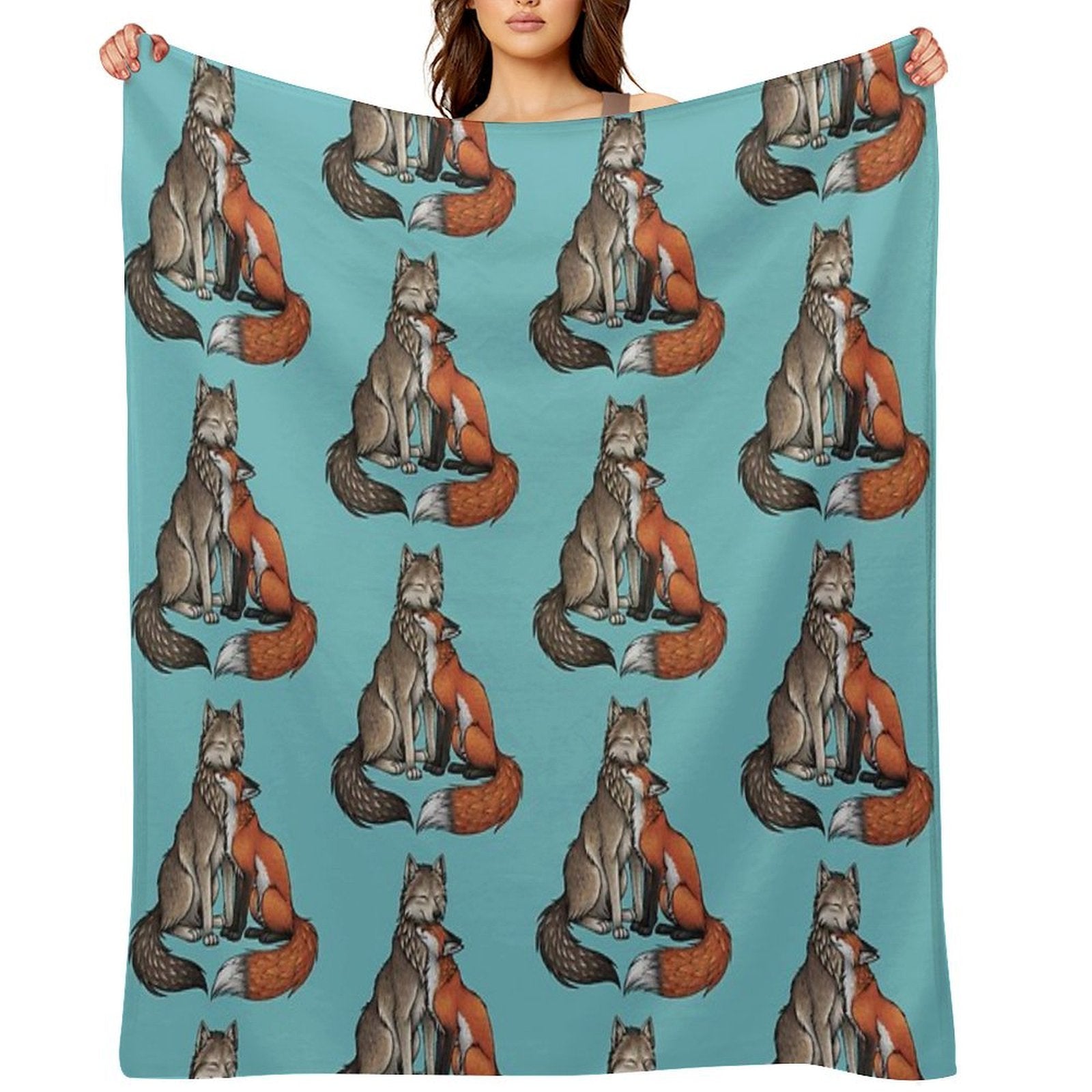Wolf & Fox Plush Throw Blanket