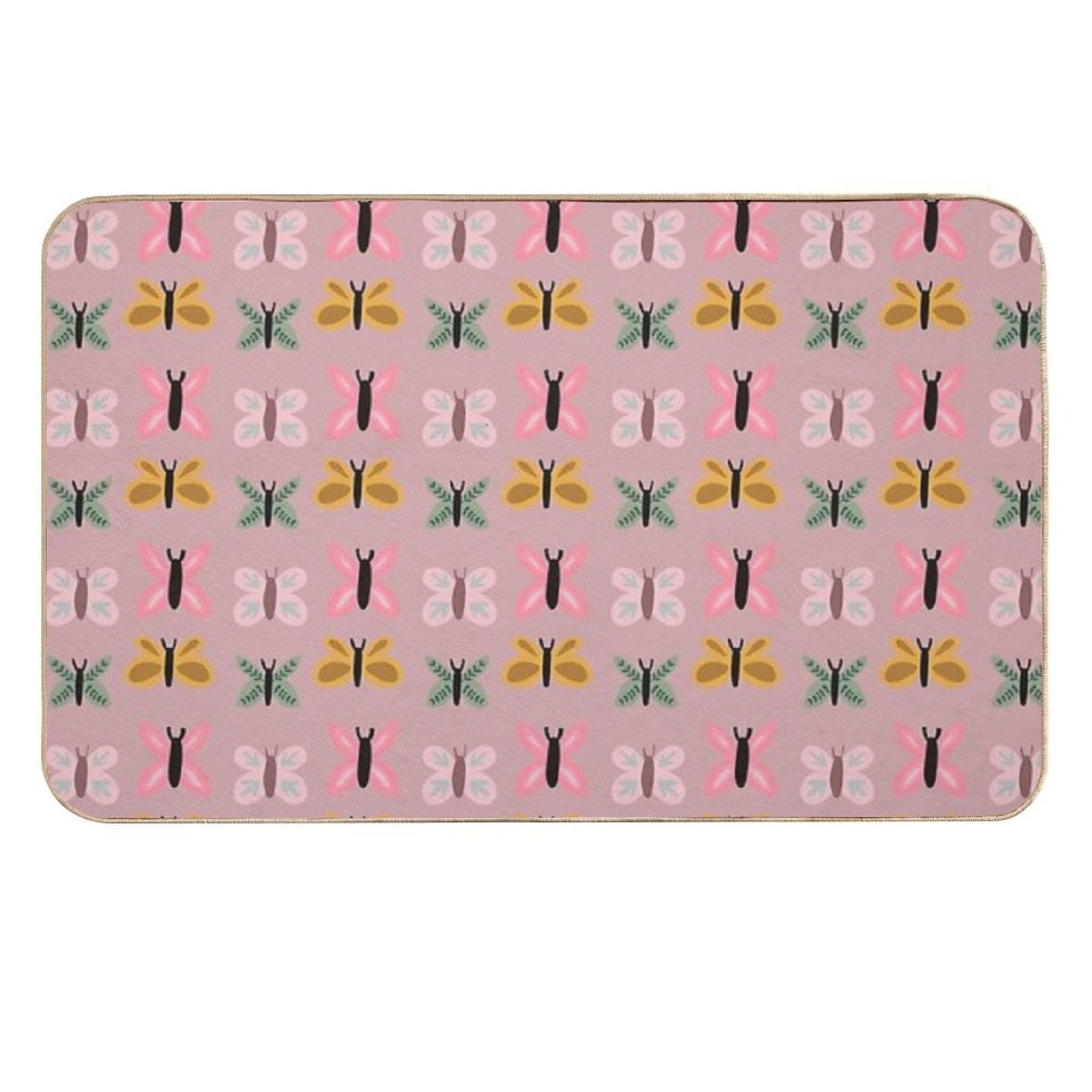 Vintage Pink Butterflies  Fade-Resistant Bath Mat