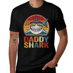 Daddy Shark Retro Shark Pajamas Gifts for Dad Dad  Ribbed Collar T-Shirt