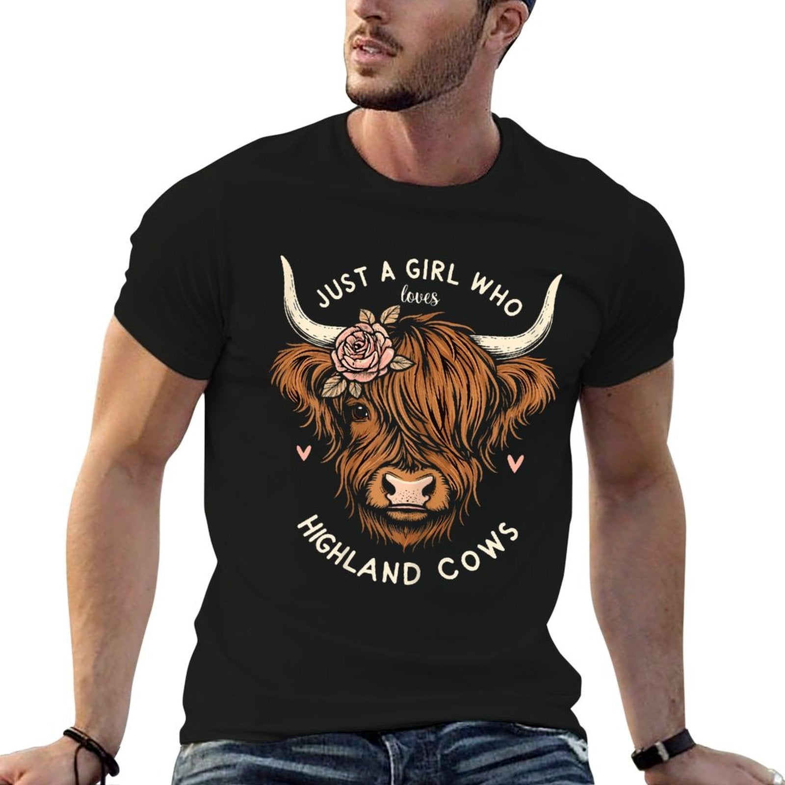 Just A Girl Who Loves Highland Cows  Rolled Sleeves T-Shirt