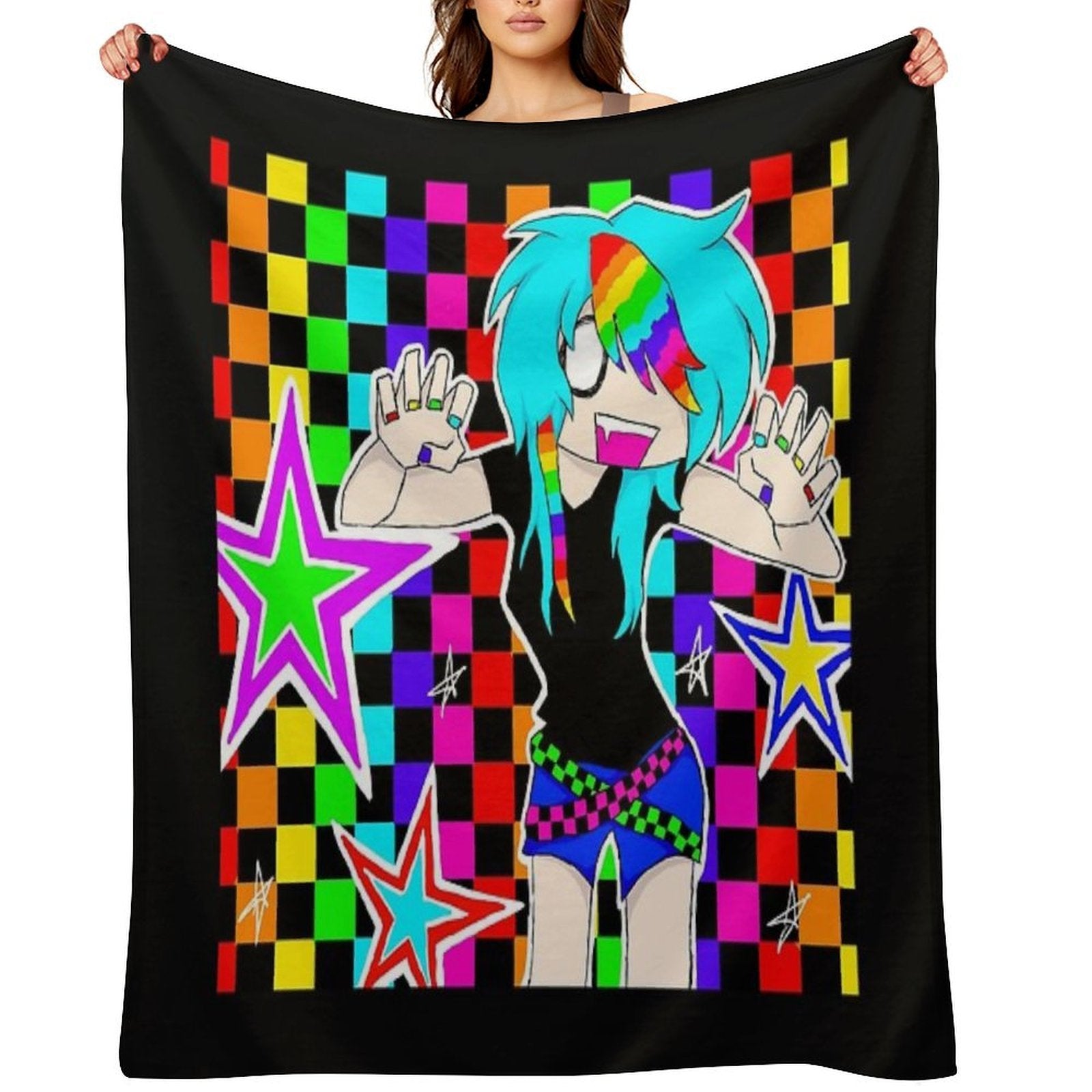 Colourful Rainbow Scene Girl Quick-dry Throw Blanket