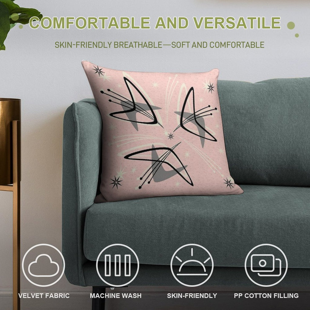 Atomic Boomerangs on Lunar Pink Soft Gift Ready Throw Pillow