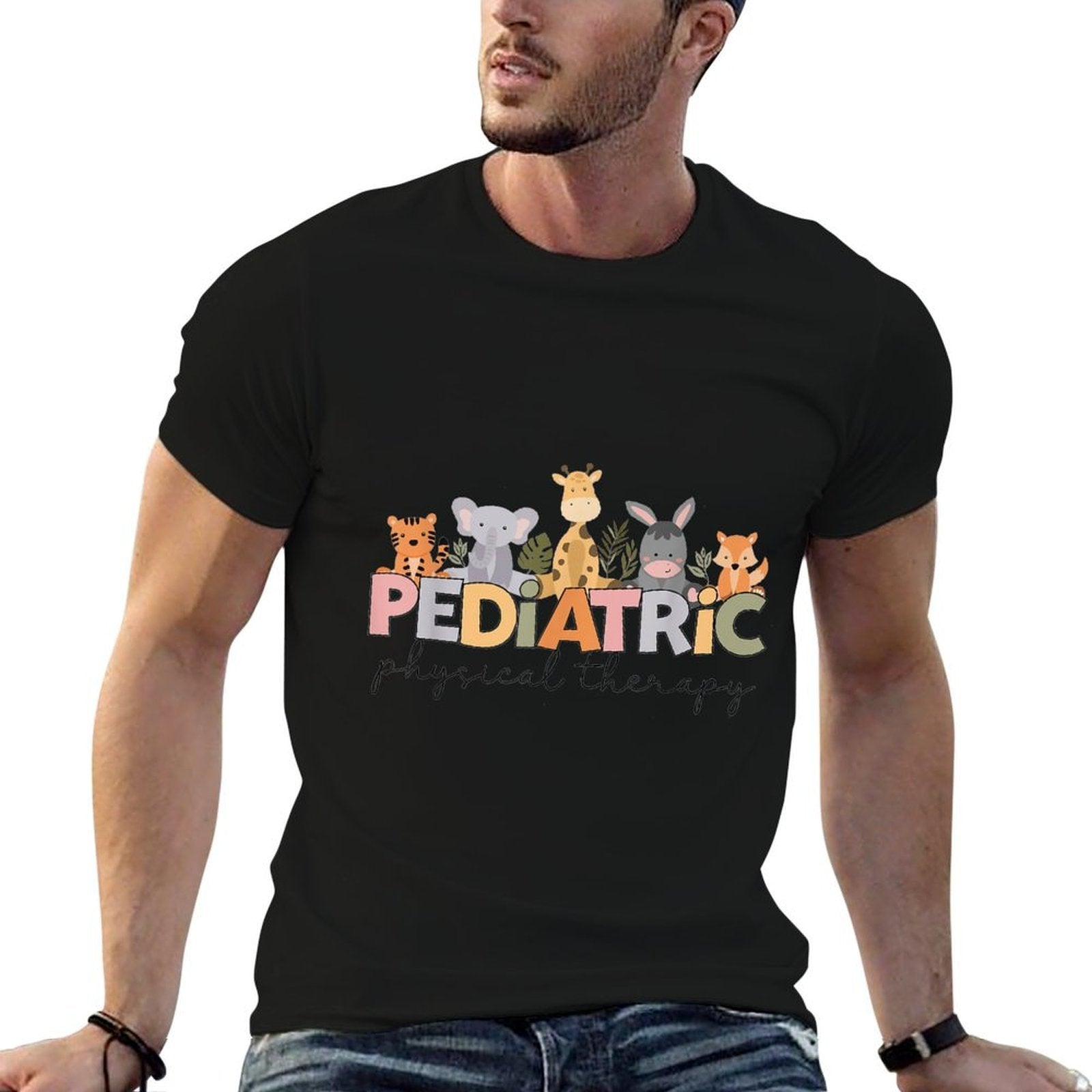 Pediatric Physical Therapy Therapist PT Crew Safari Animals  High-quality Stitching T-Shirt