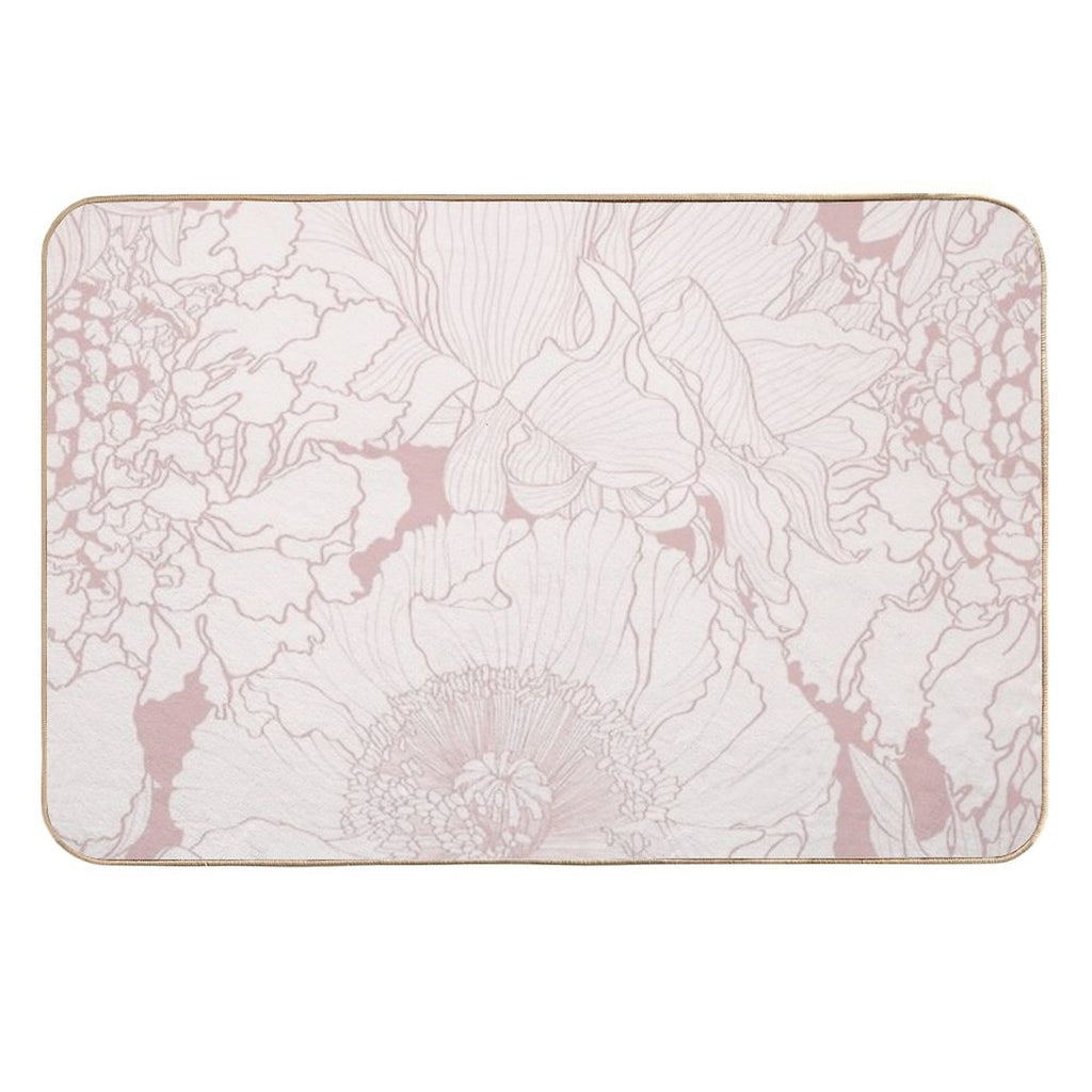 Elegant Seamless Pattern with Hand Drawn Line Garden And Tropical Flowers.  Eco-Friendly Bath Mat