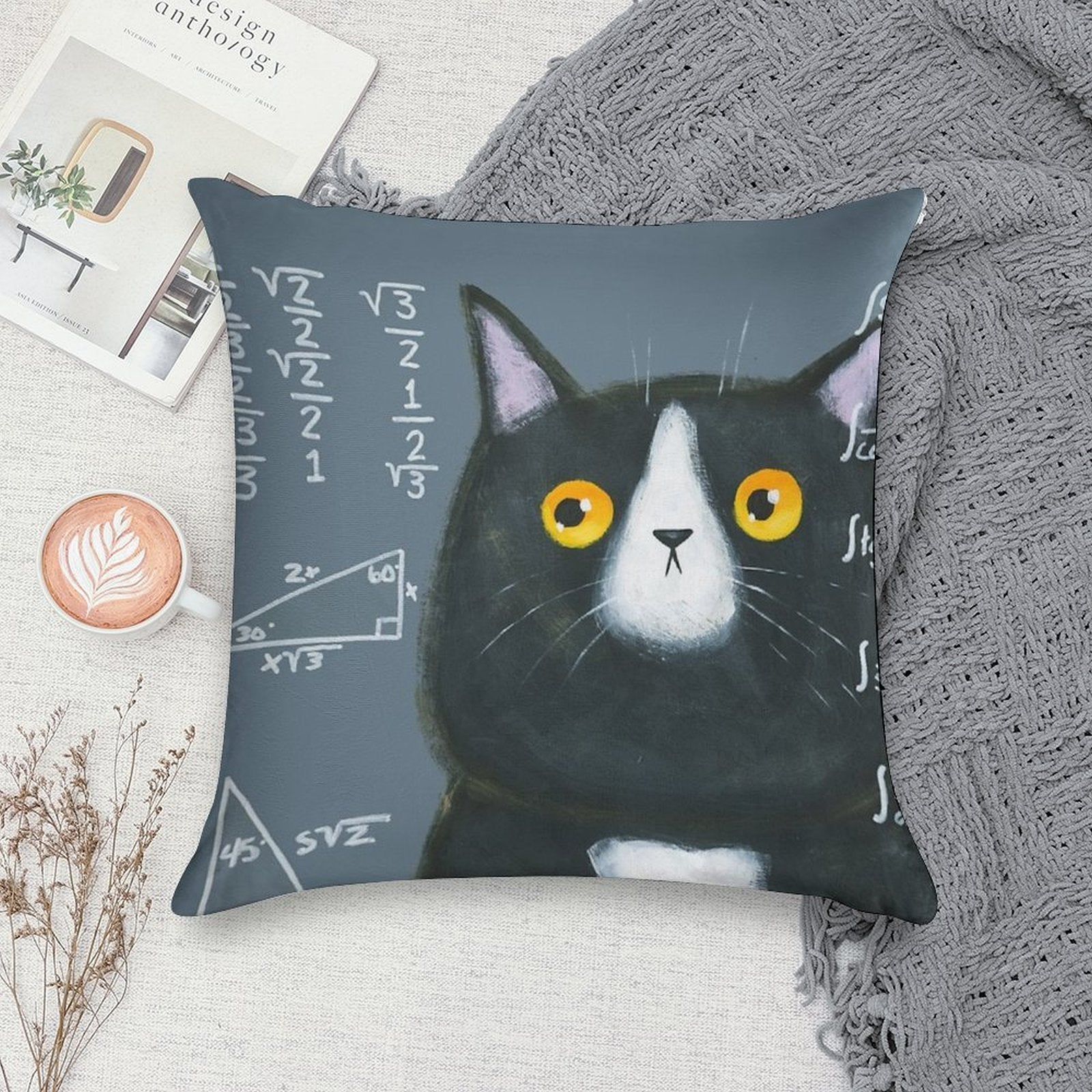 Maths Cat Soft Anti-Pilling Throw Pillow
