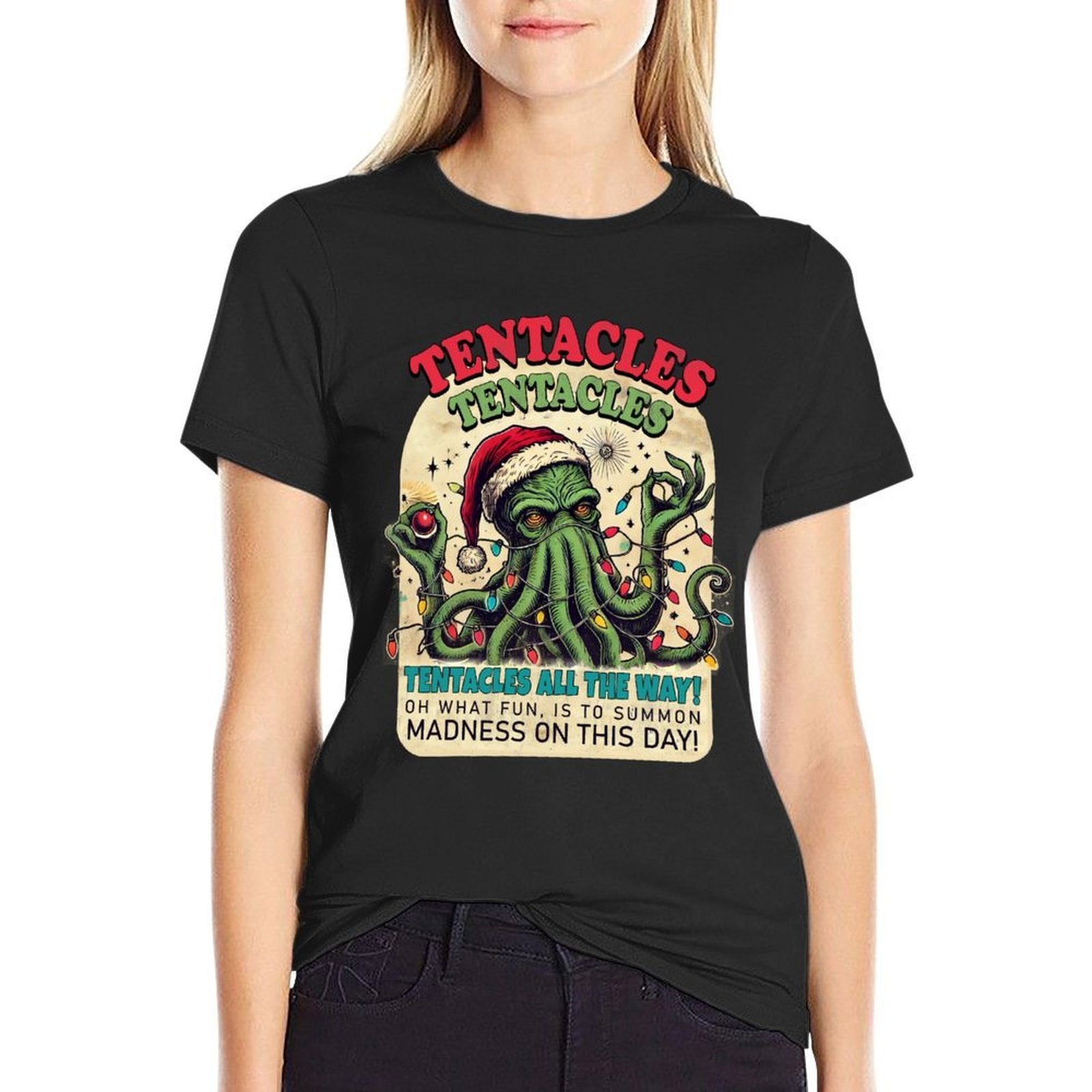 Funny Cthulhu Christmas Tentacles Eldritch Holiday  Heathered Texture T-Shirt