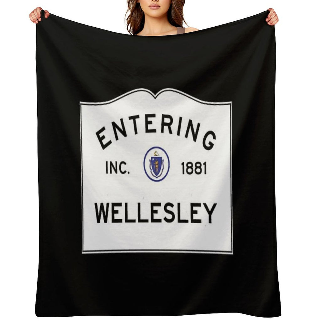 Entering Wellesley - Commonwealth of Massachusetts Road Sign Eco-conscious Throw Blanket