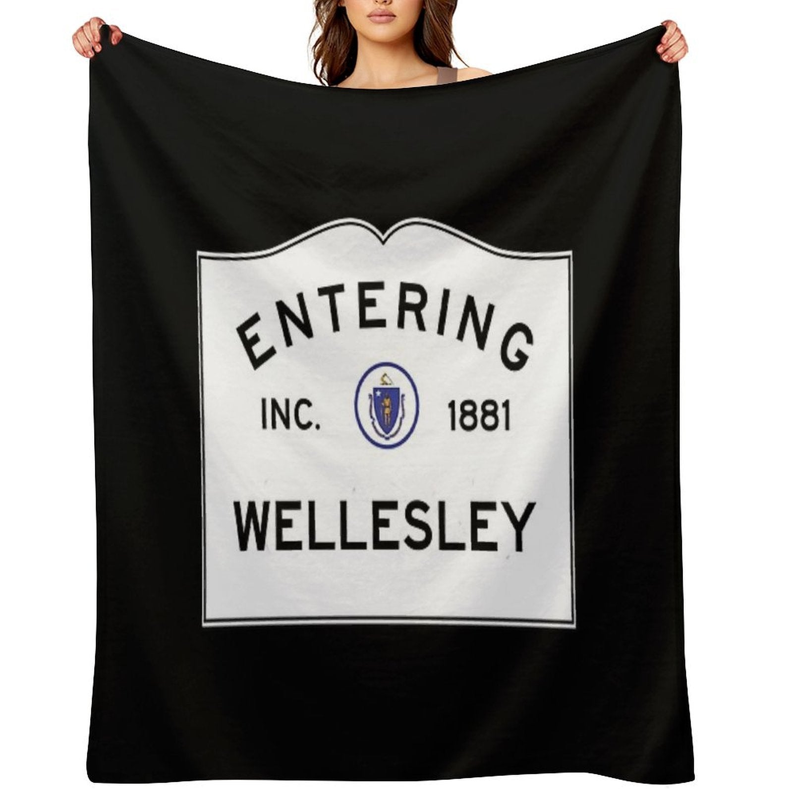 Entering Wellesley - Commonwealth of Massachusetts Road Sign Eco-conscious Throw Blanket
