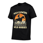 Wild Flowers Horses Cowgirl Retro Rodeo Girls Kids Women  Soft T-Shirt