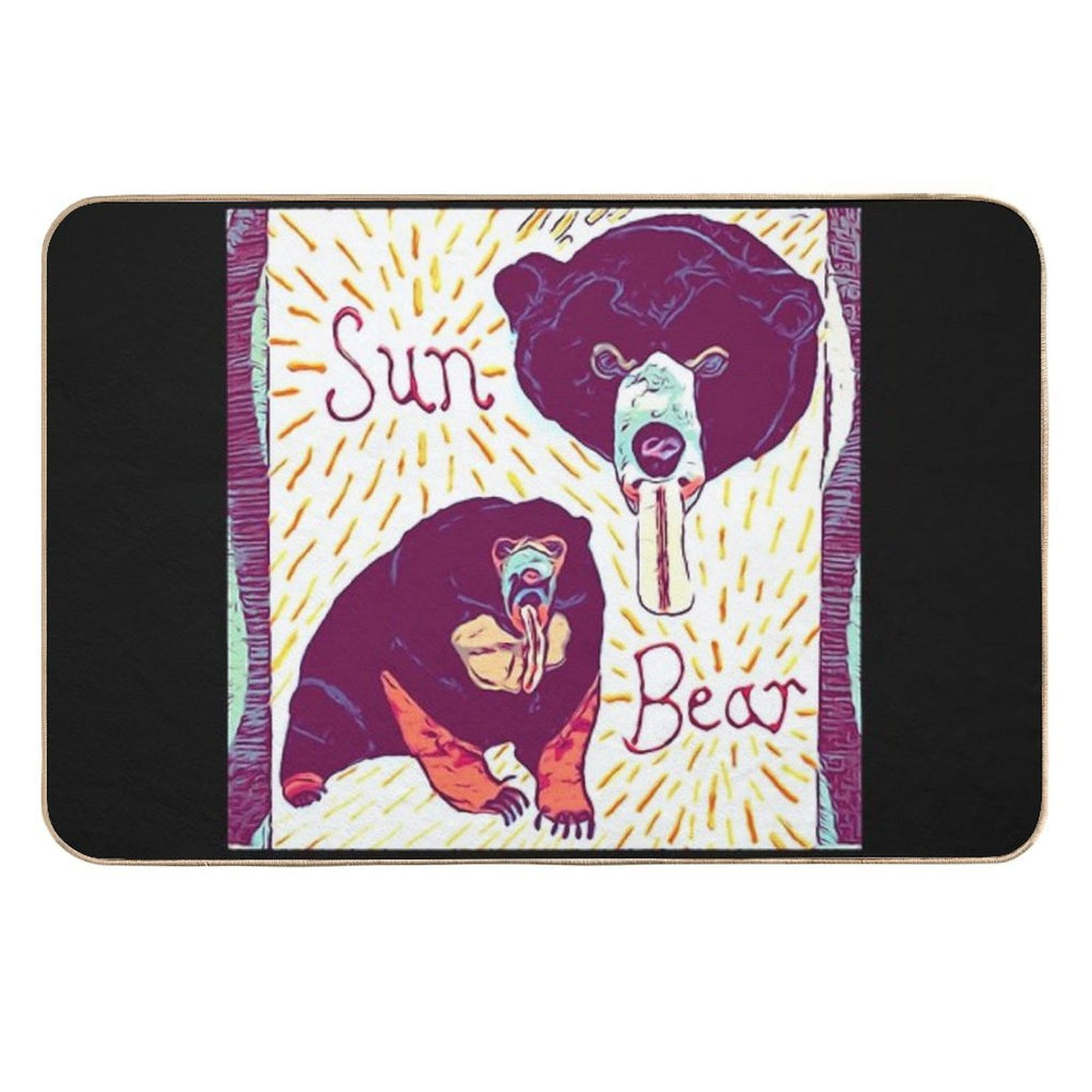 Black And Tan Sun Bear Felt Work  Pet-Safe Bath Mat