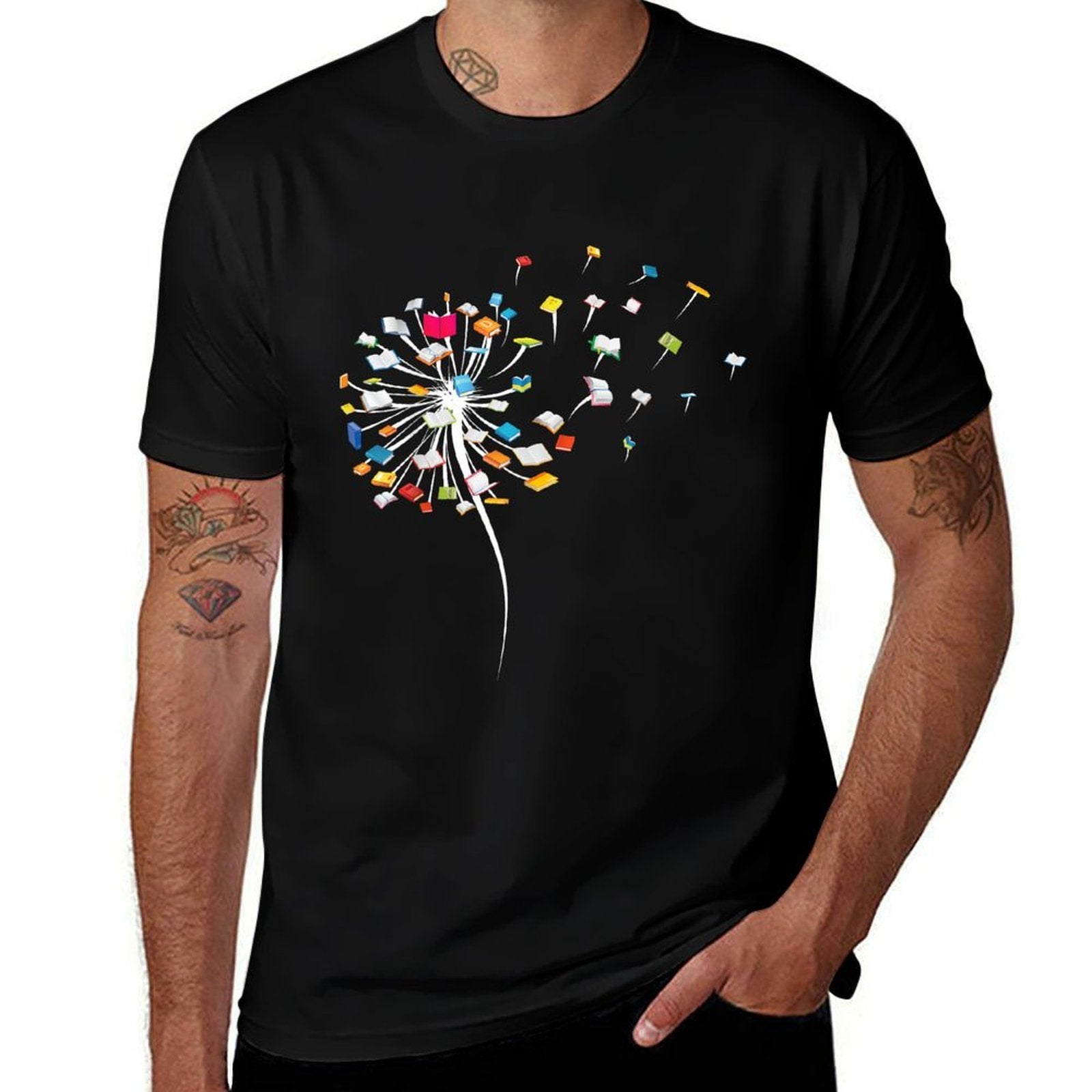 Funny Dandelion Books Gift For Reading Lover Women Girls  Graphic-printed T-Shirt