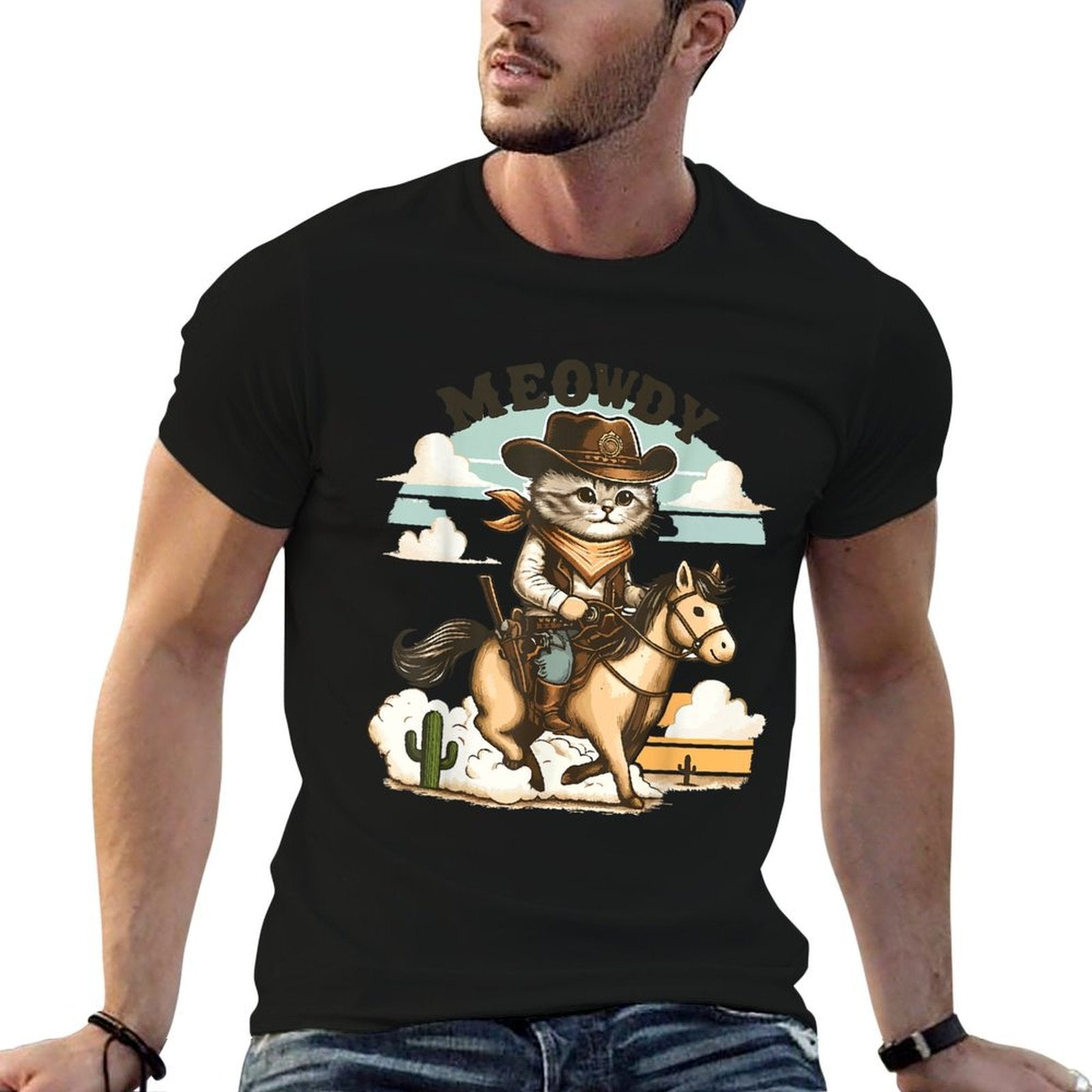 Meowdy Partner Cat Cowboy Horse Howdy Funny Country Western  Tagless Design T-Shirt