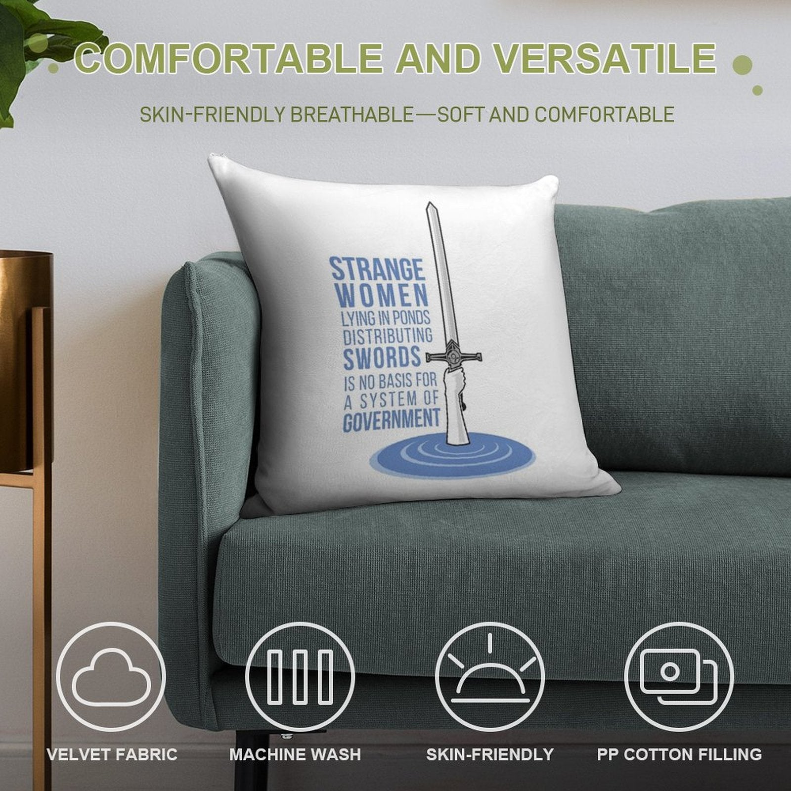 Strange Women Lying in Ponds Distributing Swords - Monty Python Soft Hidden Zipper Throw Pillow