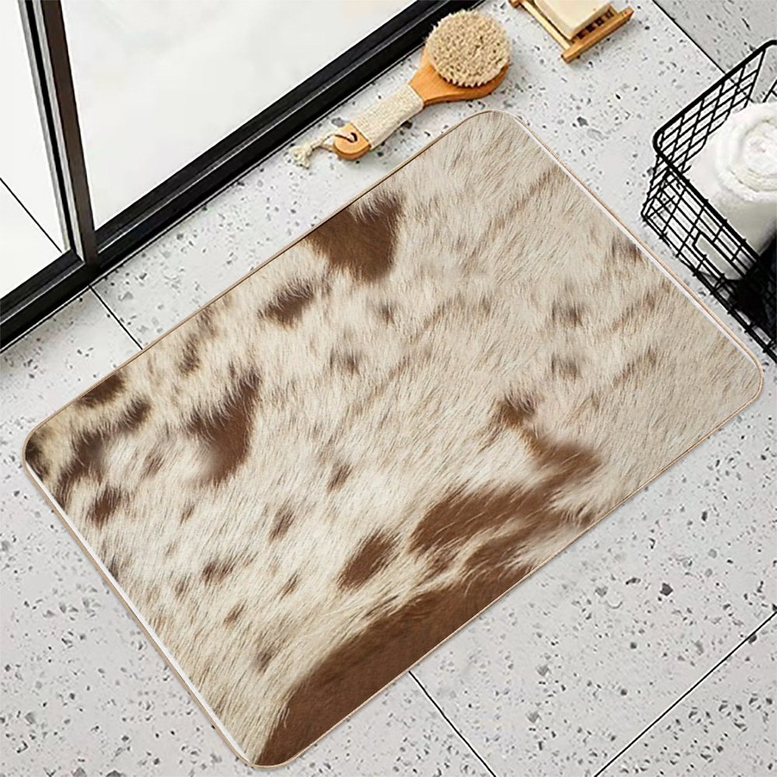 Cow Hide Brown & White  Easy To Clean Bath Mat