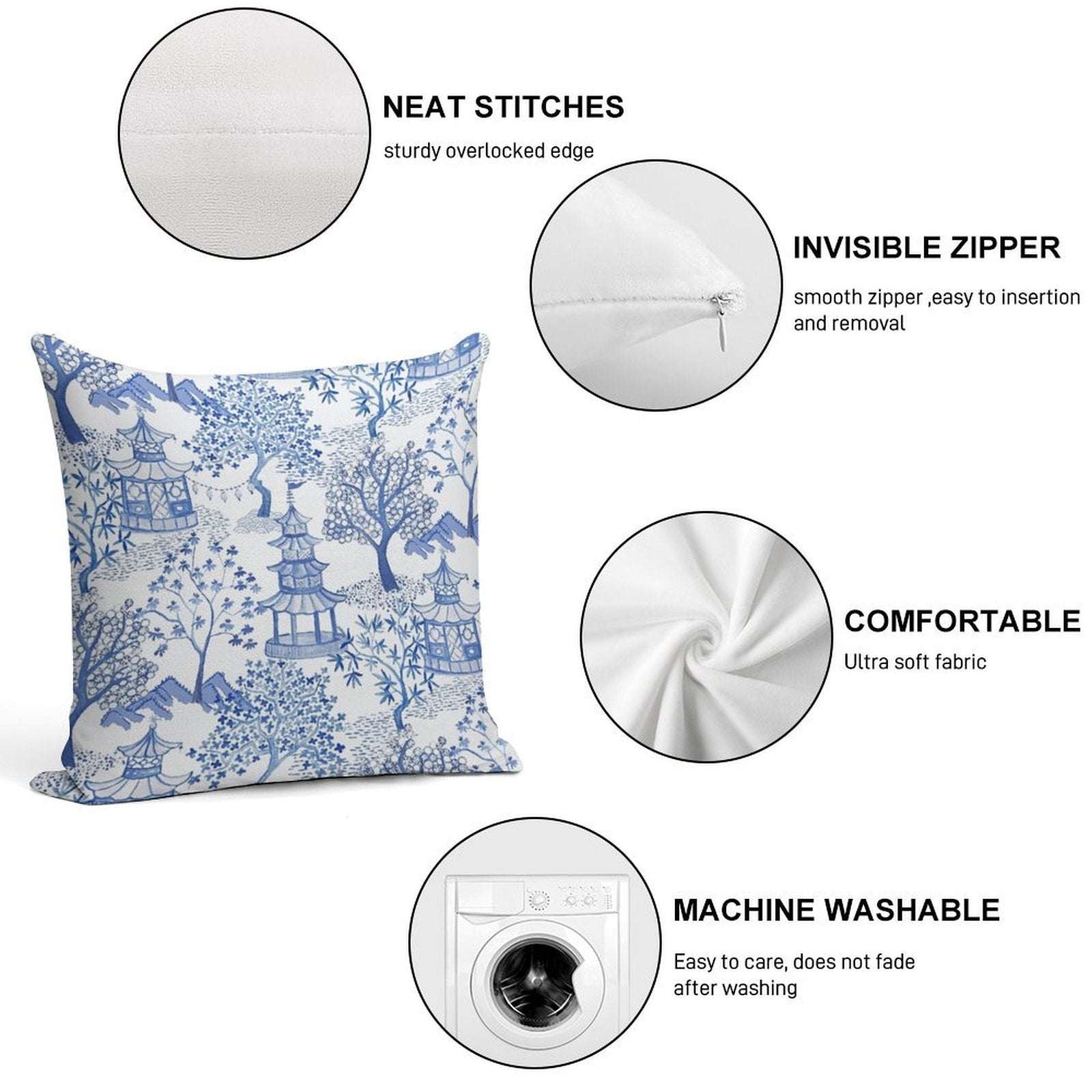 Pagoda Forest in Blues Soft Ultra-Soft Texture Throw Pillow