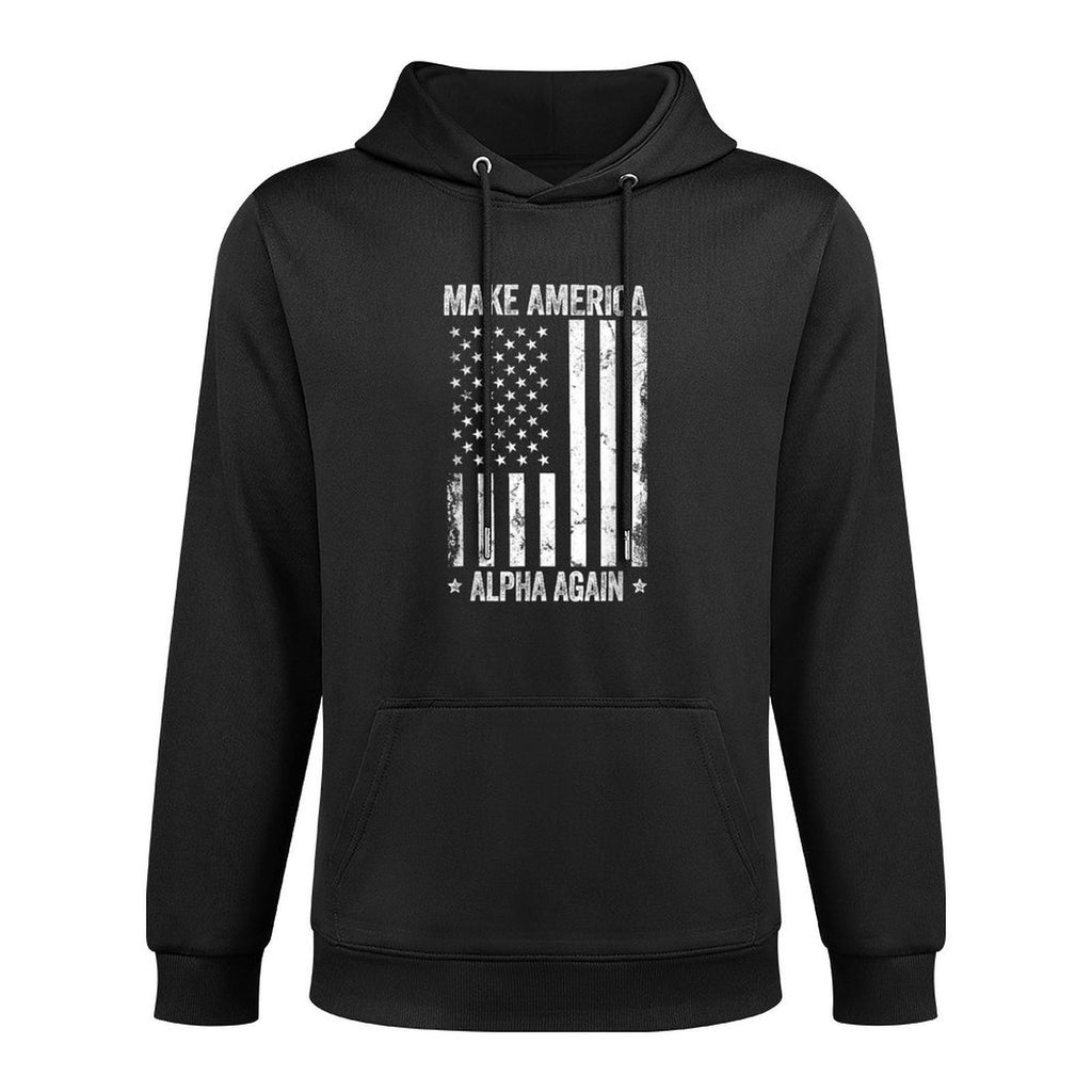 Make America Alpha Again Funny US Patriotic Party for Women Men Kangaroo Pocket Hoodie