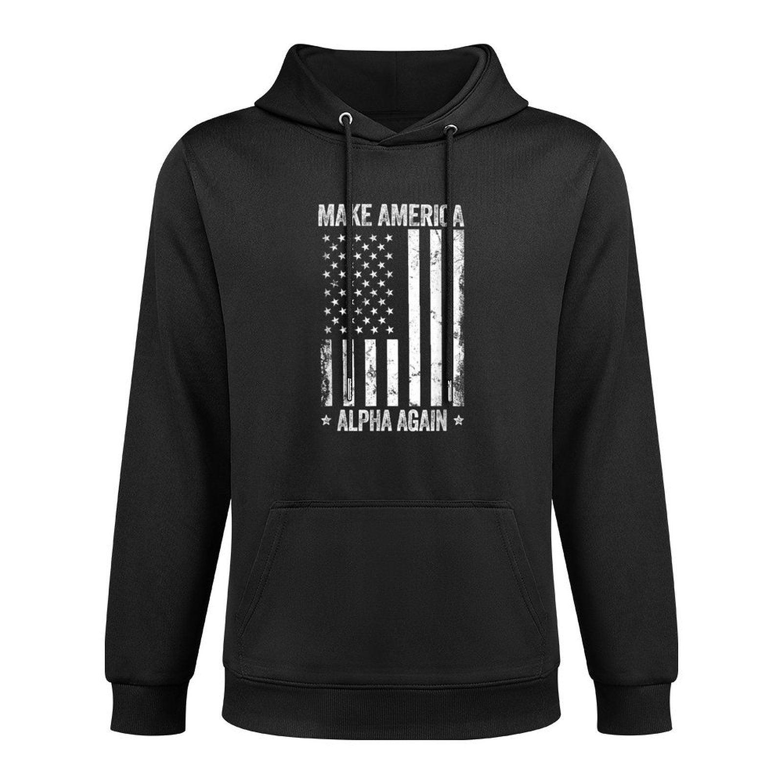 Make America Alpha Again Funny US Patriotic Party for Women Men Kangaroo Pocket Hoodie