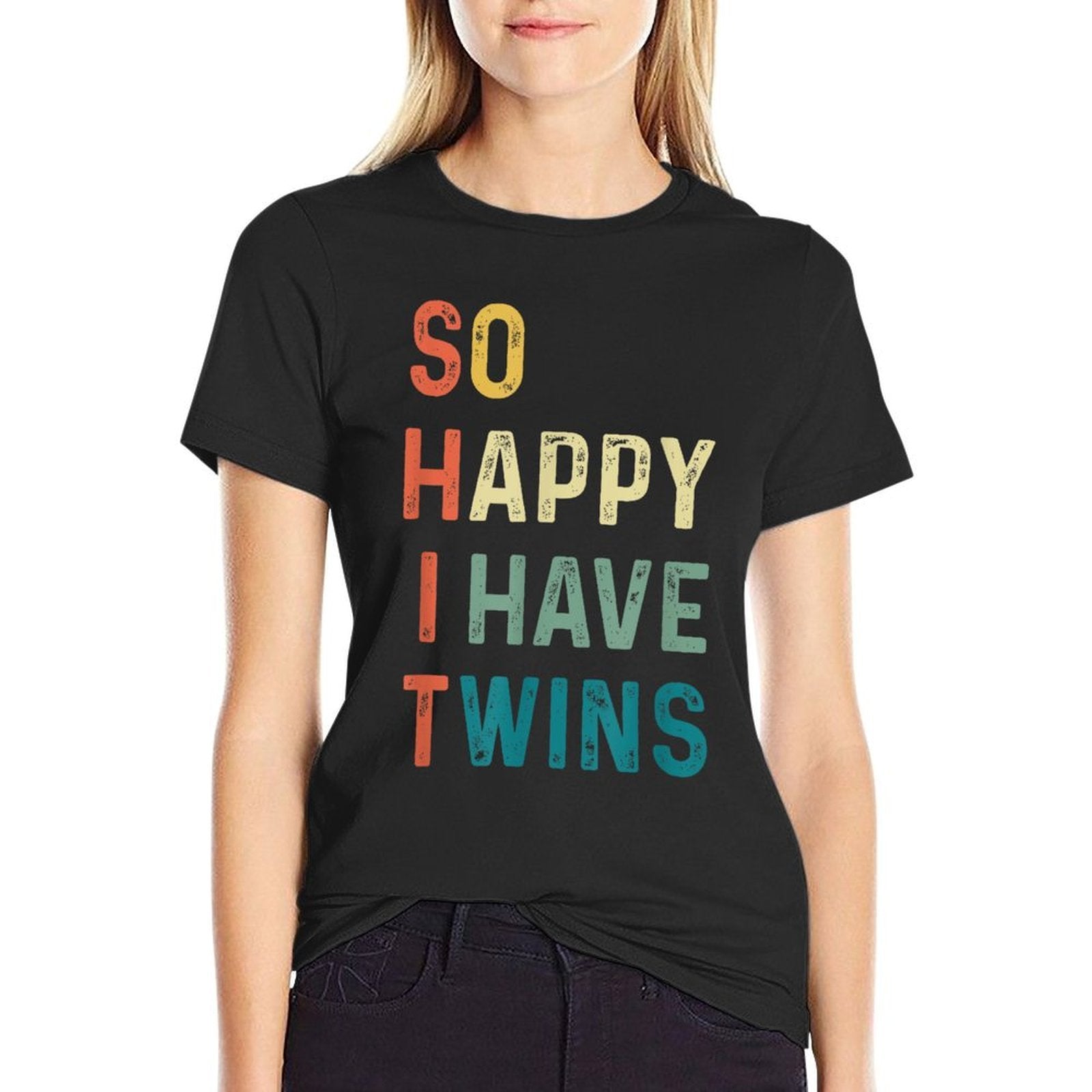 So Happy I Have Twins Funny Mom Dad Parent Saying Slogan  Oversized Silhouette T-Shirt