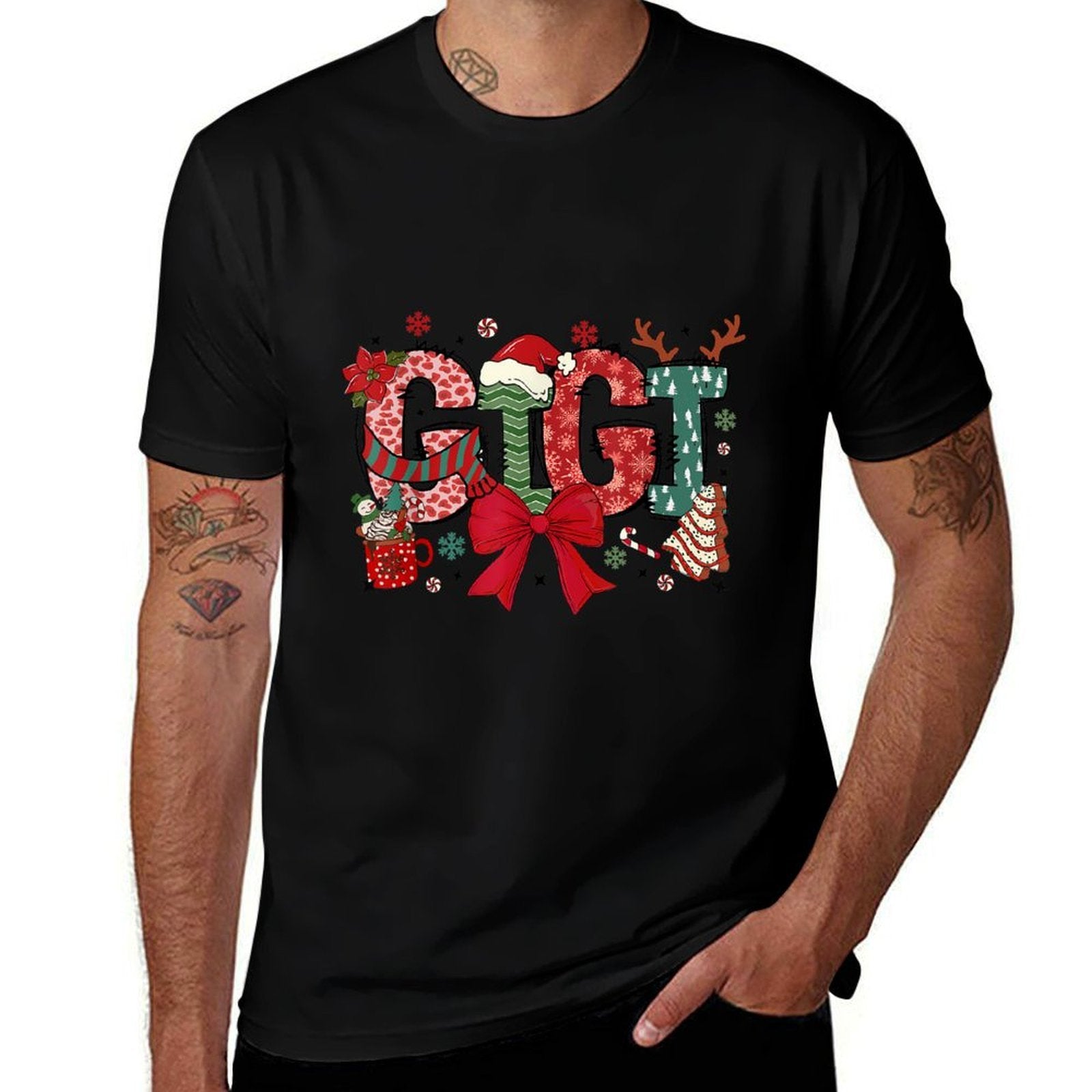 Christmas Bow Gigi Claus Reindeer Xmas Tree Cake Comfortable T-Shirt
