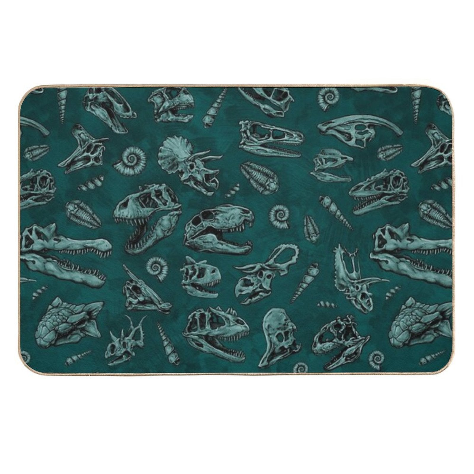 Dinosaur Skull Sketch Tiled Pattern Green  Multi-Purpose Bath Mat