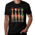 Cute Christmas Giraffes Reindeer Santa Hat Lights Holiday  Heathered Texture T-Shirt