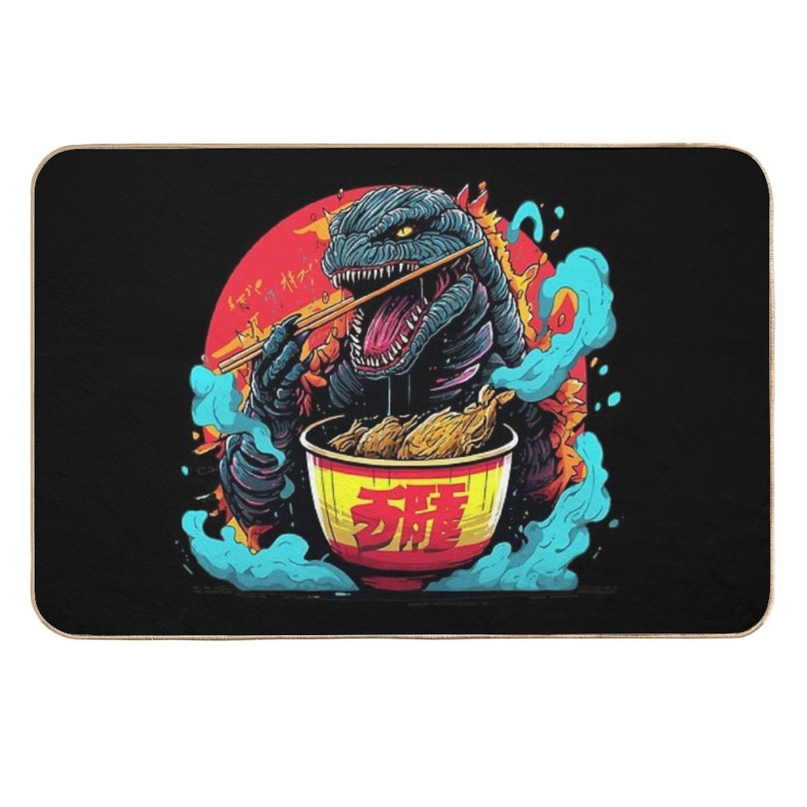 Godzilla Eat Ramen Noodles  Dirt-Trapping Bath Mat