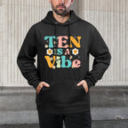 10th Birthday 10 Is A Vibe Retro Bday Groovy Girls Kids Pilling-Resistant Hoodie