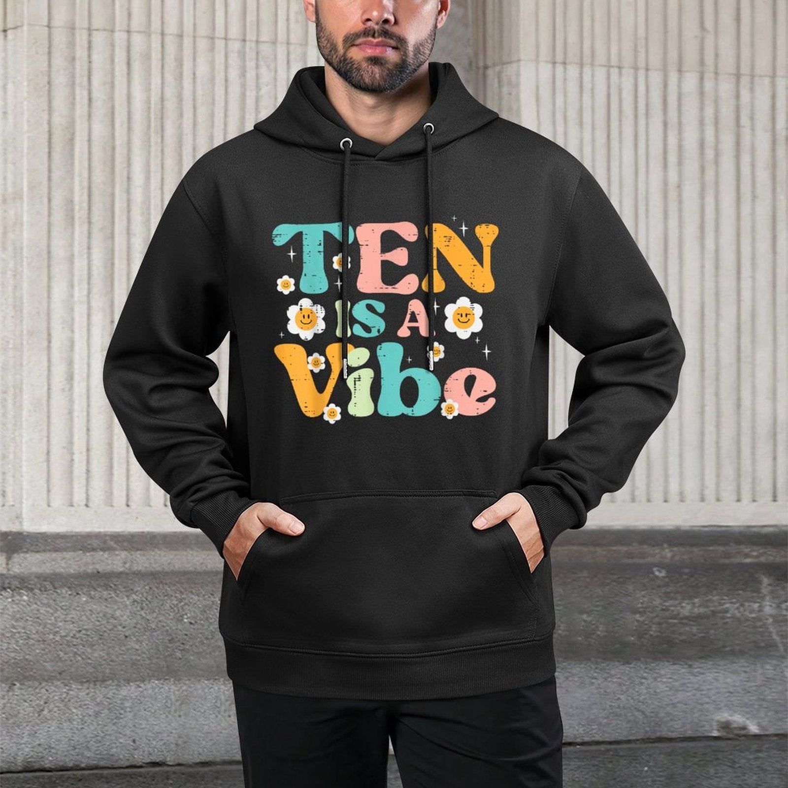 10th Birthday 10 Is A Vibe Retro Bday Groovy Girls Kids Pilling-Resistant Hoodie