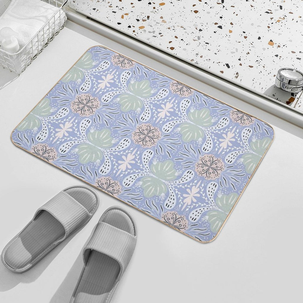 Abstract Floral Tiles Pattern Light Background  Easy To Clean Bath Mat