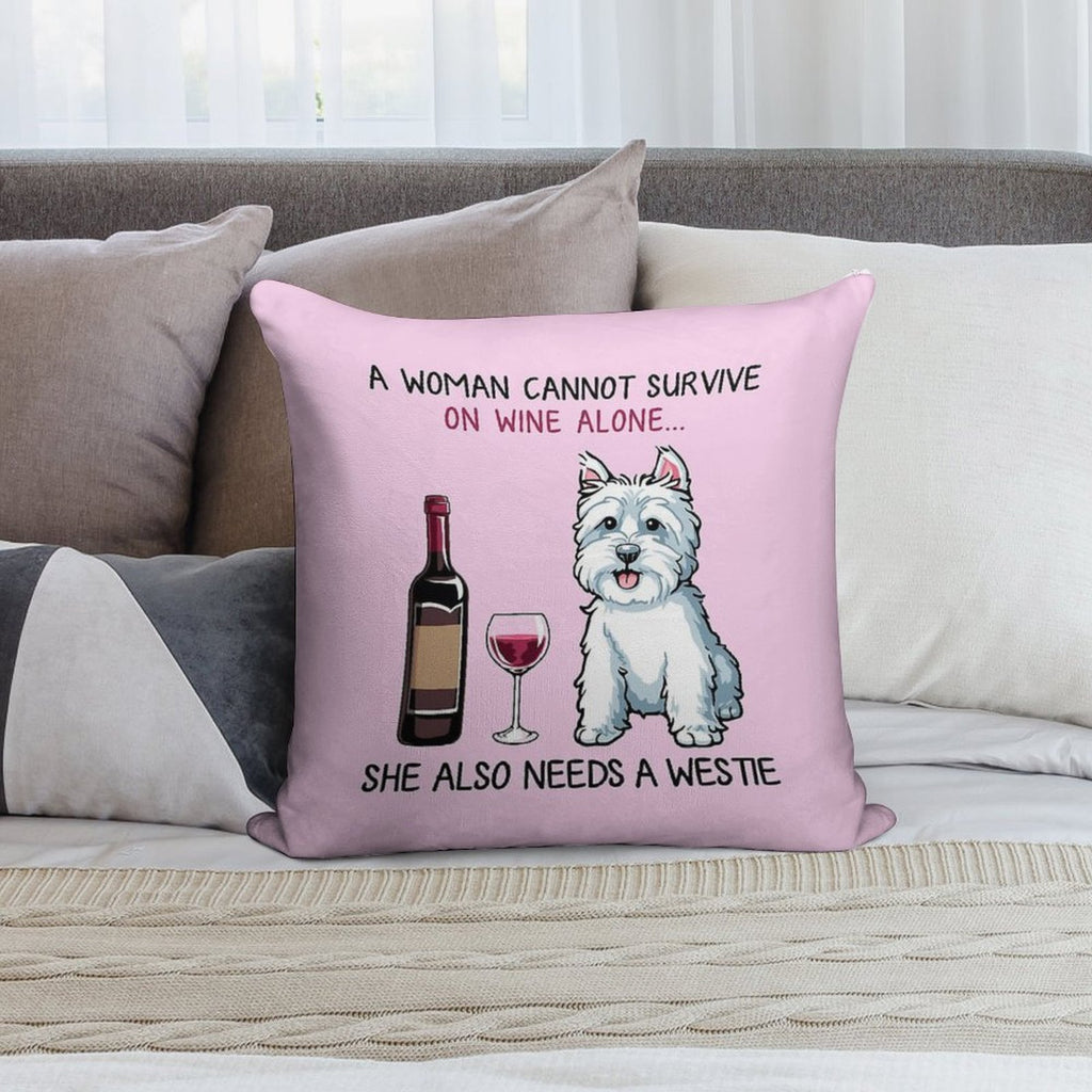 Westie And Wine Funny Dog Soft Decorative Cover Throw Pillow