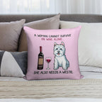 Westie And Wine Funny Dog Soft Decorative Cover Throw Pillow