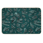 Dinosaur Skull Sketch Tiled Pattern Green  Multi-Purpose Bath Mat