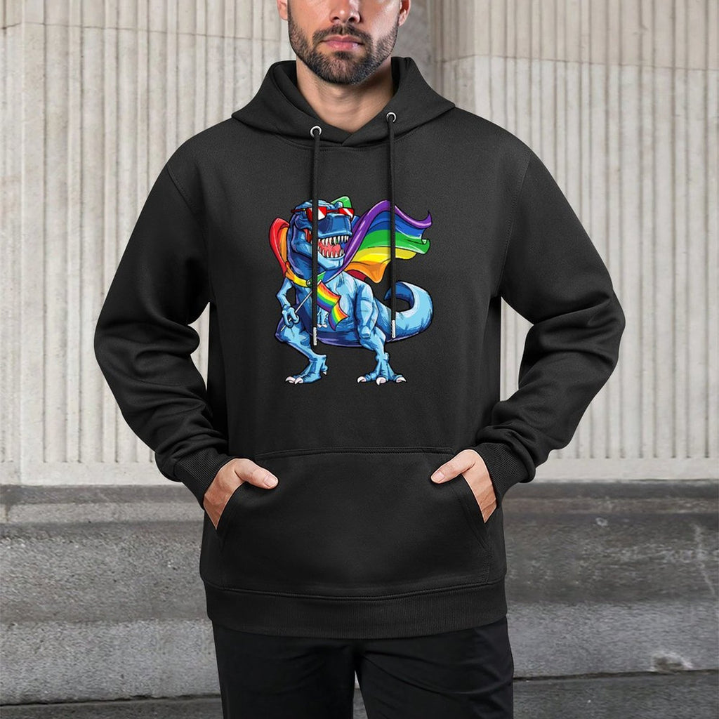 Dinosaur Gay Pride LGBT Rainbow T-rex Sunglasses LGBTQ Easy Care Hoodie